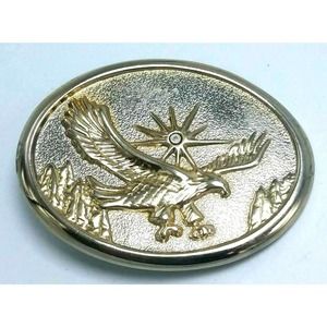 Vintage Belt Buckle Gold Tone Soaring Eagle and Star Burst